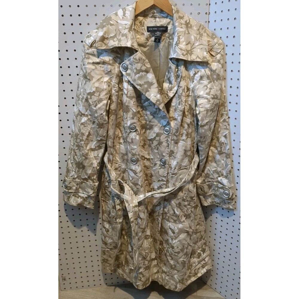 New York Company Coat Jacket Women Size 6 Floral Brown White Button Trench